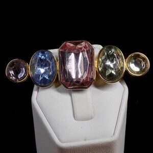 Vintage Multi Colored Brooch Gold-tone Setting Pink Blue Acrylic Faux Stones